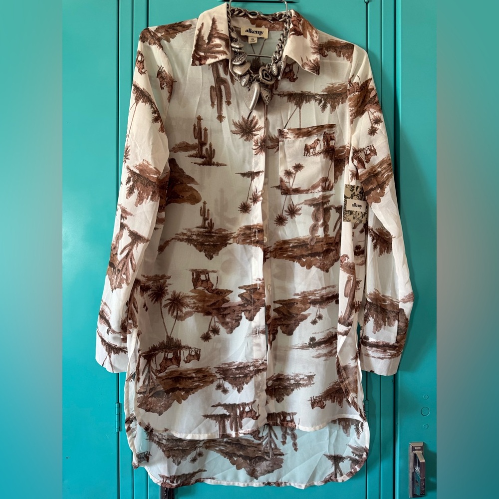 Brown and White Western Print Shirt